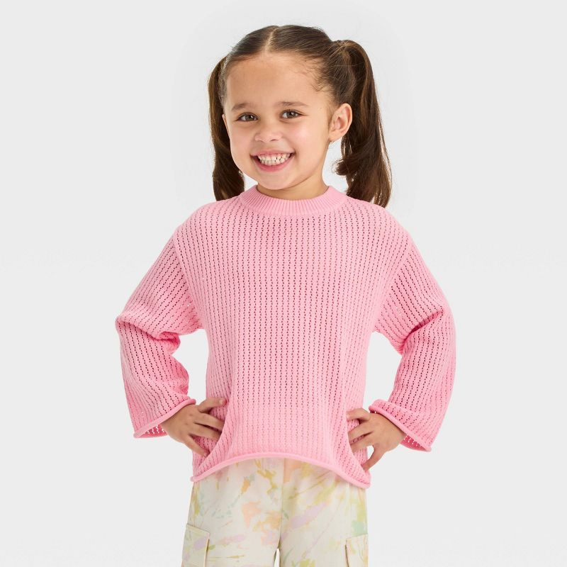 Grayson Mini Toddler Girls' Open Weave Layering Sweater, 1 of 4