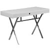 Merrick Lane Computer Desk Contemporary Granite White Writing Desk with Metal Crisscross Frame, Keyboard Tray and 2 Box Drawers - 3 of 4