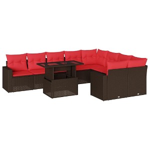 vidaXL 10 Piece Garden Sofa Set with Cushions Brown Poly Rattan - 1 of 4