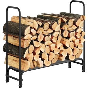 Heavy Duty Firewood Rack w/ Fabric Mesh - Indoor/Outdoor Metal Log Holder for Fireplace, Patio, Shed & Garage Storage Organizer - 1 of 4