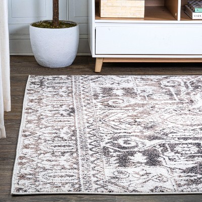 Ivory Medallion Easy-Care Synthetic Area Rug