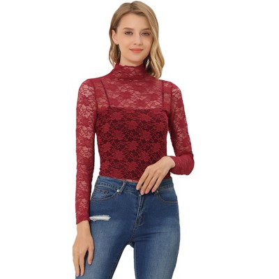 SENORA Burgundy Long Sleeve Lace Top