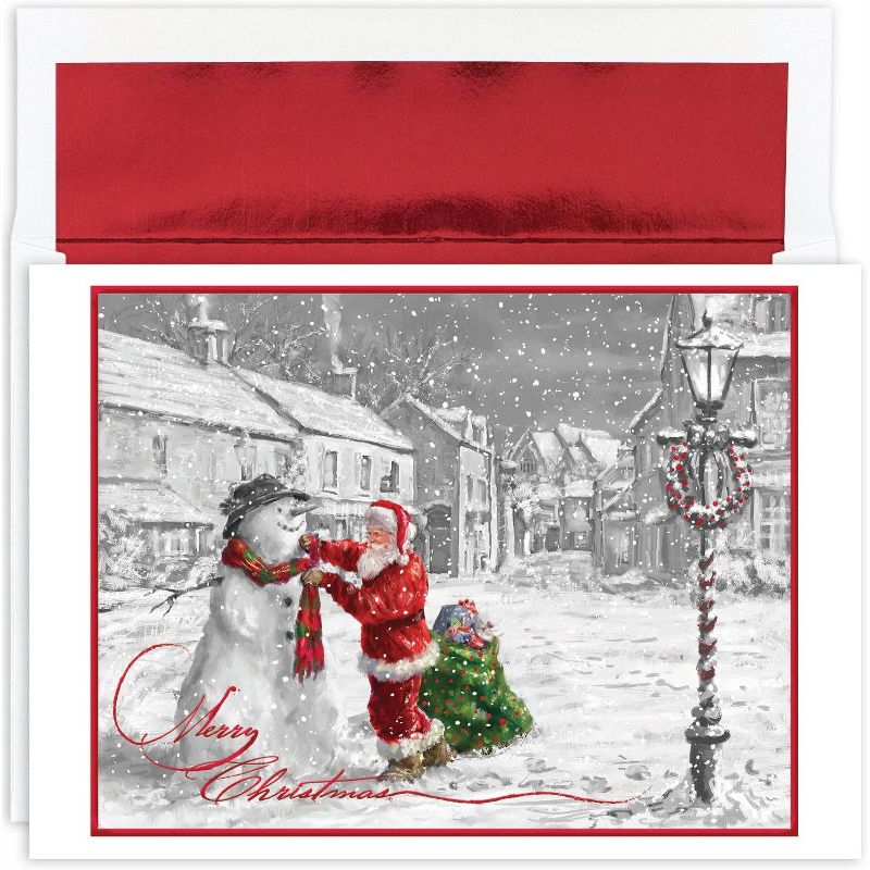Masterpiece Studios Holiday Collection 16-Count Boxed Christmas Cards with Foil-Lined Envelopes, 7.8" x 5.6", Santa and Snowman (897700), 1 of 3