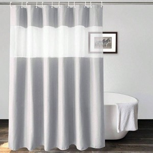 Waffle Weave Shower Curtain with Mesh Window, Heavy Duty, White Pique Pattern, 72x72 Inches, Water - Repellent, Luxury Spa Style - 1 of 4
