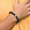 Chisel Stainless Steel Wolf Head Matte 8mm Black Agate Beaded 6.75" Stretch Bracelet - 4 of 4