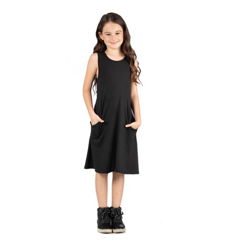 24seven Comfort Apparel Girls Sleeveless Pocket Swing Dress-Black-S