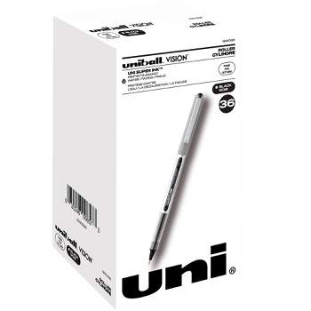 uni Vision Stick Roller Ball Pens, 0.7 mm Fine Tip, Black, Pack of 36