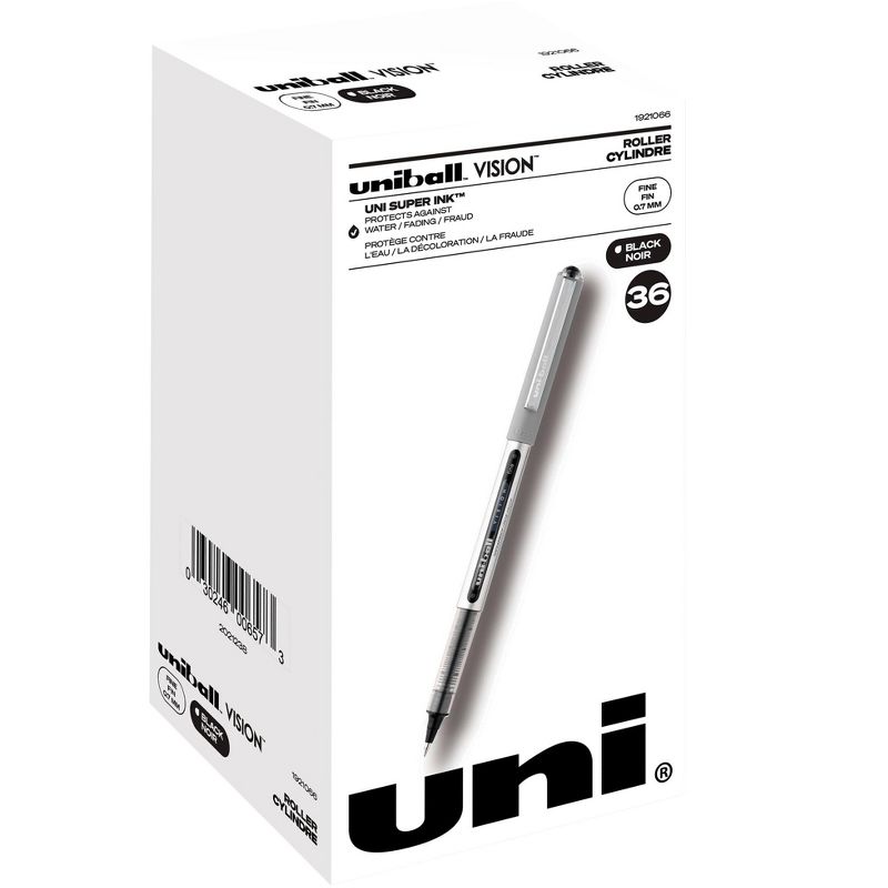 uni Vision Stick Roller Ball Pens, 0.7 mm Fine Tip, Black, Pack of 36, 1 of 5