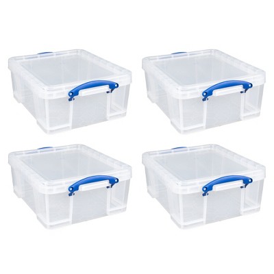 Really Useful Box 17 Liter Plastic Stackable Storage Container with Snap  Lid & Built-In Clip Lock Handles for Home or Office Organization, Clear