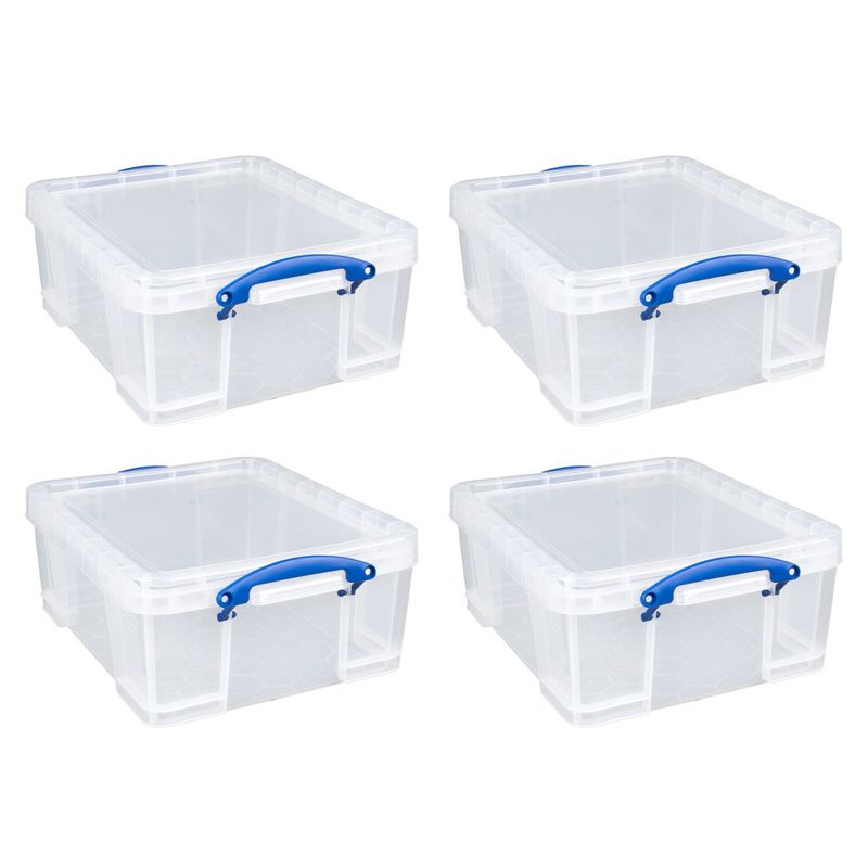 Really Useful Box 17 Liter Plastic Stackable Storage Container w/ Snap Lid & Built-In Clip Lock Handles for Home & Office Organization, Clear (4 Pack), 1 of 7