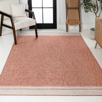 Salmon and Cream Synthetic Reversible Indoor/Outdoor Rug 3x5