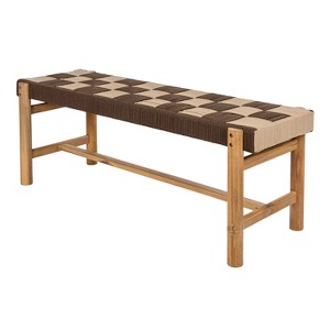 JONATHAN Y Denis 48" 2-Seat Backless 700-Lbs Support Acacia Wood Outdoor Bench With Checkerboard Woven Rope Seat - 1 of 4