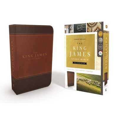 The King James Study Bible, Imitation Leather, Brown, Full-Color Edition - Large Print by  Thomas Nelson (Leather Bound)