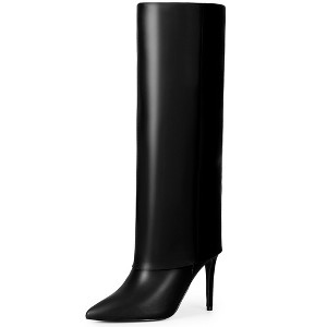 BLISSFUL STEP Women's Fold Over Pointed Toe Zipper Stiletto Heel Knee-High Boots - 1 of 4