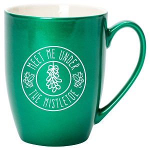 Elanze Designs Meet Me Under The Mistletoe Emerald Green 10 ounce New Bone China Coffee Cup Mug - 1 of 4