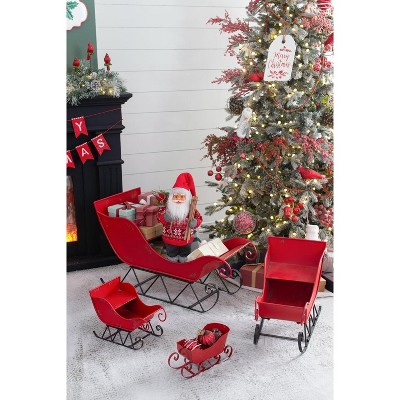 YOOCOZZ Trendy Household Christmas Decoration- Iron Red/Black Sleigh, Distressed Xmas Santa Sleigh, Assembly Required Easily, Holiday Accessory deco