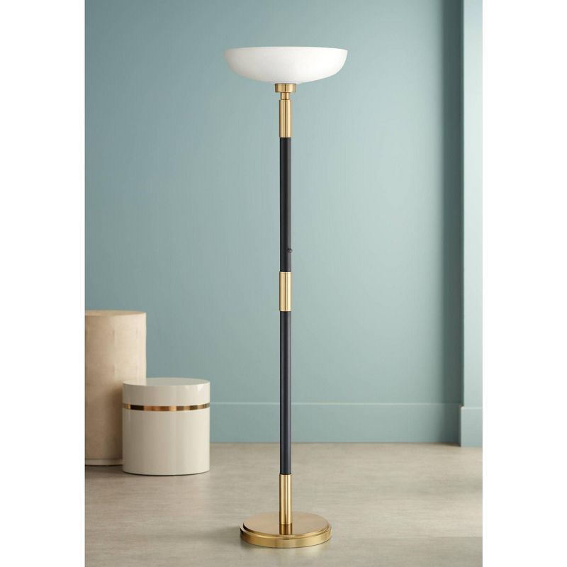 Possini Euro Design Modern Torchiere Floor Lamp Light Blaster LED 72.25" Tall Antique Brass and Matte Black Opal Glass for Living Room Bedroom, 2 of 10