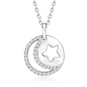 Ross-Simons 0.15 ct. t.w. Diamond Star and Moon Pendant Necklace in Sterling Silver - 1 of 2