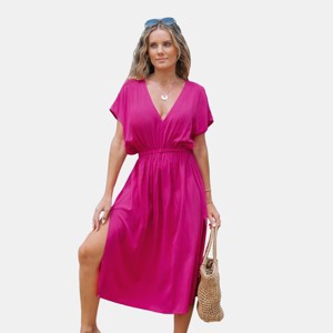 Women's V-neck Short Sleeve Midi Cover Up Dress - Cupshe - 1 of 4