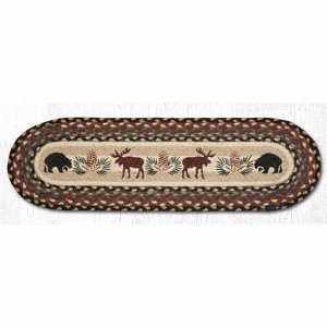 Earth Rugs Oval Stair Tread – Bear & Moose Wildlife Design, Braided Jute, 27"x8.25" Rustic Lodge-Style Accent Mat - 1 of 3
