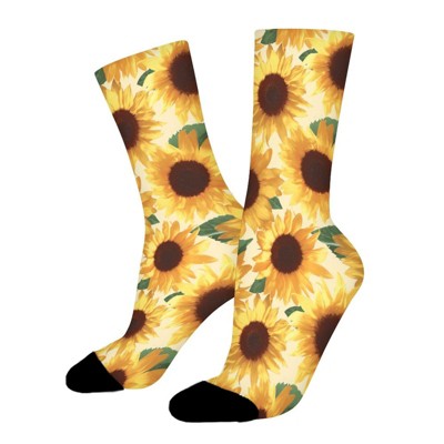 Happy Yellow Sunflower Women Printed Crew Socks Funny Funky Socks Soft Polyester Novelty Gifts for Artists Men