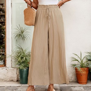 Women's High Waist Wide Leg Pants Tie Front Casual Loose Fit Trousers - 1 of 4