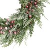 Puleo 24" Pre-Lit Artificial Flocked Wreath Adorned with Pinecones and Red Berries - 4 of 4