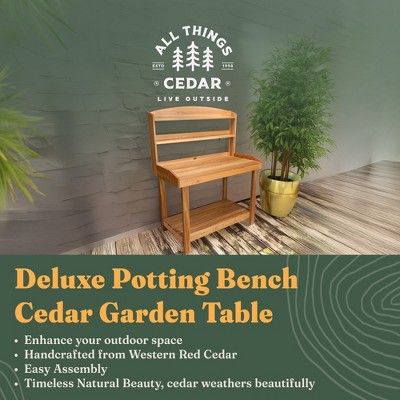 Cedar Wood Outdoor Potting Bench with Shelves