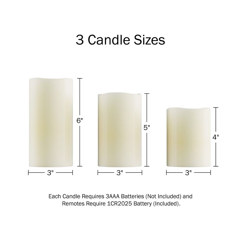 Lavish Home Flameless LED Candles - Set of 3 Battery-Operated Real Wax Pillars with Remote Control, 4 of 6