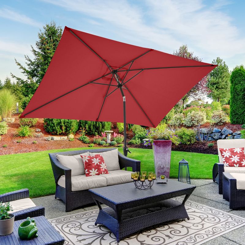 Pure Garden 10-ft Rectangular Patio Umbrella - Easy Crank Sun Shade with Push Button Tilt for Outdoor Furniture, Deck, Backyard, or Pool, 4 of 10