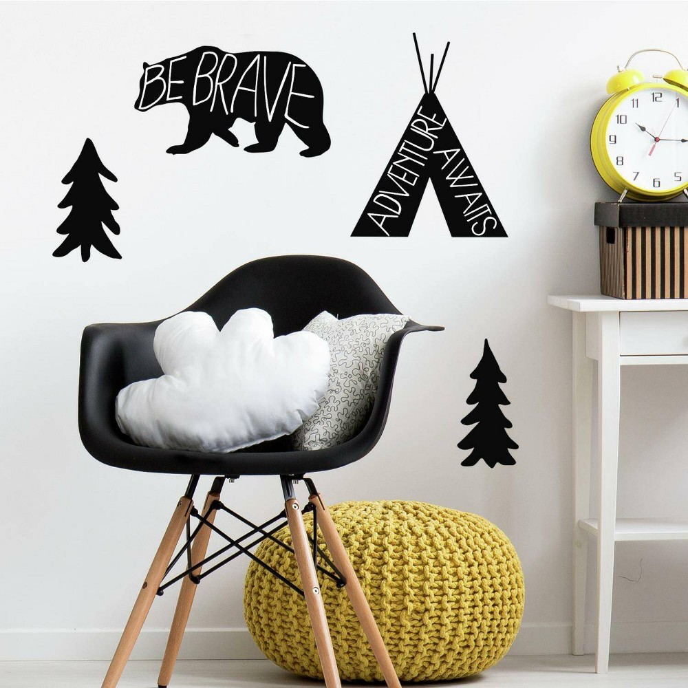 Photos - Other interior and decor Roommates Adventure Awaits Animal Peel and Stick Giant Wall Decal Black  