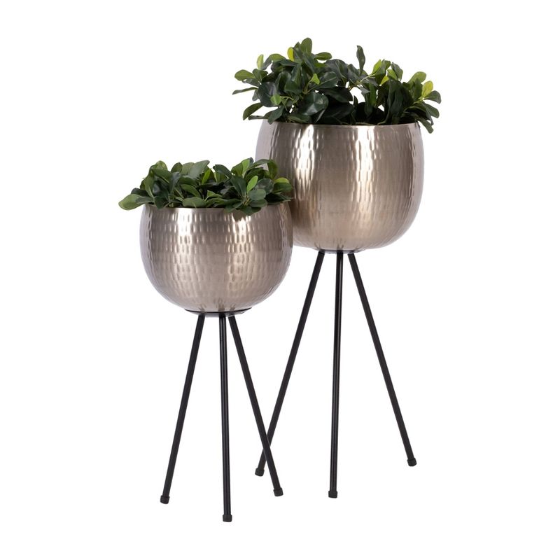 Sagebrook Home 12&#34; 2pc Iron Hammered Bowl Planter Pots Silver, 4 of 8