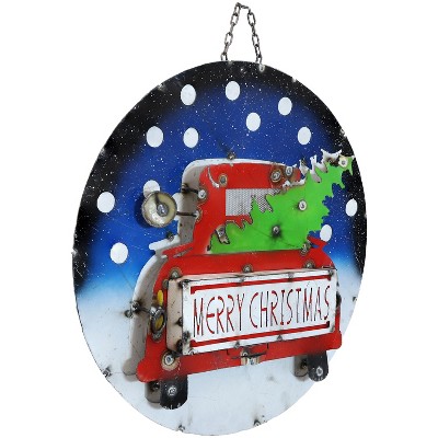 Sunnydaze Indoor/Outdoor Red Truck Merry Christmas Metal Wall Art - 22.75" H