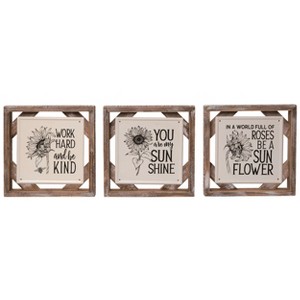 Transpac Wood Sunflower Block Decor Set of 3 Spring Home Decorations - 1 of 1