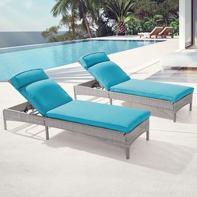 Sonkuki 2-Pack Patio Lounge Chaise Chair with Gray Wicker Weather-Resistant Chair