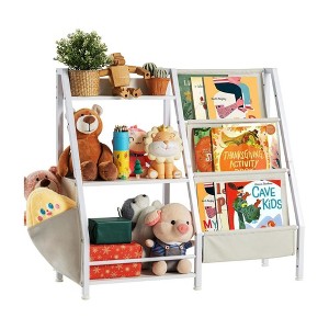 Ruvalino Decorative Bookshelf Kids Bookcase Toy Organizer for Toddlers Nursery Room, White, 32.7"*11.8"*28.9" - 1 of 4