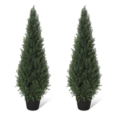 Artificial Trees,Fake Cedar Topiary Tree Outdor,3/4/5ft Tall Fake Cypress Trees for Home Decor,Potted Faux Pine Shrubs Plants Set of 1 or 2
