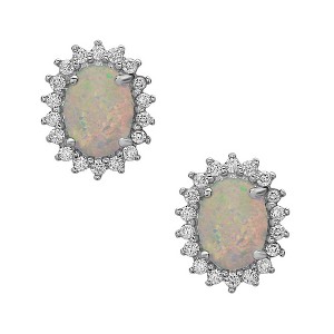 Opalata Sterling Silver Oval CZ with Center White Inlay Opal Earrings - White - 1 of 2