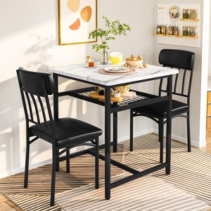 Hooseng 3 Piece Bar Table Set, Kitchen Table Set with Storage Shelves for 2, Bar Table and Chairs Set with PU Upholstered Stools and Marble Table Top - 1 of 4