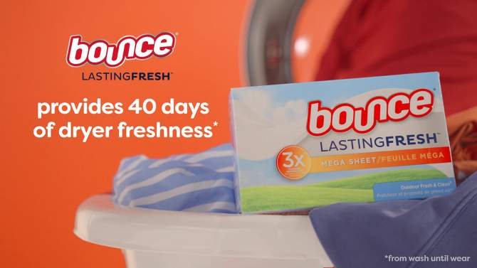 Bounce Lasting Fresh Mega Dryer Sheets, Outdoor Fresh &#38; Clean Fabric Softener Sheets for Long Lasting Freshness - 130ct, 2 of 10, play video