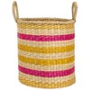 Northlight Set of 3 Striped Fuchsia and Yellow Seagrass Woven Baskets with Handles 13.75" - 3 of 4