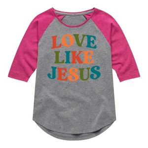 Girls' - Instant Message - Love Like Jesus Shirt Tail Raglan Graphic T-shirt - 1 of 4