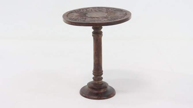 Carved Mango Wood Accent Table with Elephant Design Brown - Olivia &#38; May, 2 of 5, play video