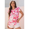 Amaryllis Women's Floral Ruffle Sleeve Top Lightweight Flowy Blouse Effortless Everyday - 3 of 4