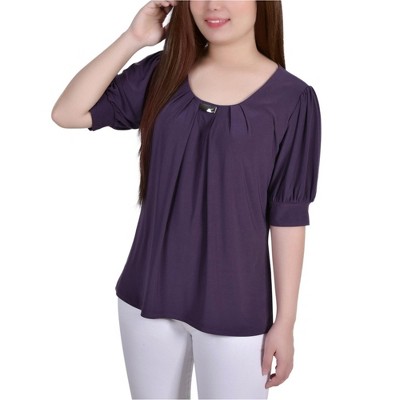 NY Collection Womens Balloon Sleeve Knit Blouse
