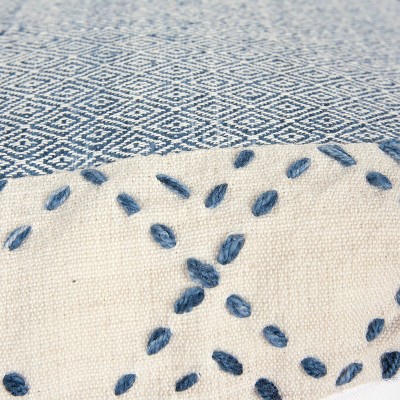 20" Blue and Ivory Woven Square Throw Pillow
