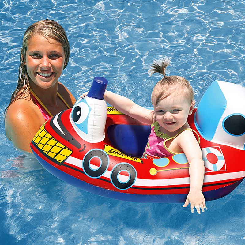 Swim Central Red and Blue Inflatable Transportation Rider Tug Boat Swimming Pool Baby Float, 29.5-Inch, 2 of 3