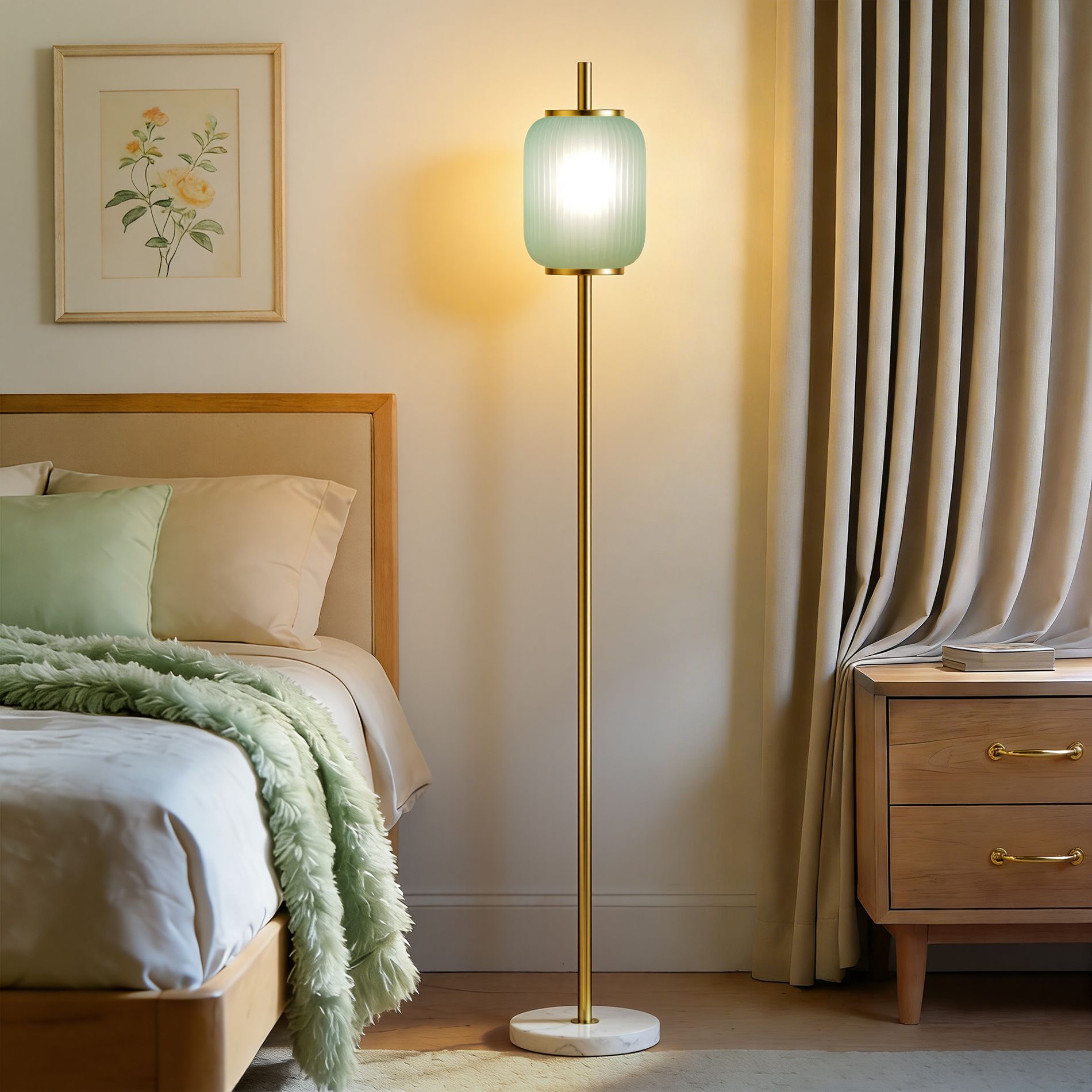 Maxax 64" Green Floor Lamp, Modern Glass Standing Lamp, Minimalist Floor Lamp with Foot Switch for Bedroom,Living Room,Reading Nook