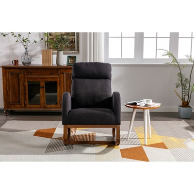 Nursery Rocking Chair, Upholstered Glider Chair With High Back & Side Pocket, Rocking Accent Armchair, Comfy Reading Chair for Bedroom Nursery Office