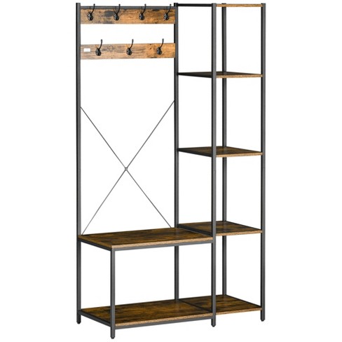 Homcom Industrial Hall Tree With Side Storage Shelves, Entryway Bench With  Coat Rack, Freestanding Coat Tree With Shoe Storage And Hooks, Rustic Brown  : Target